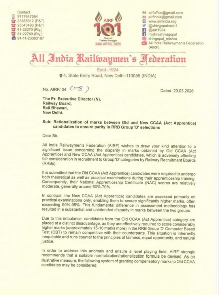 Praveen37199940's tweet photo. @RailMinIndia @ShivaGopalMish1
The ICF &amp; SR CCAA railway job opportunities were ignored under RBE 136/2004 from 1998Batch onwards
We need One time Settlement!
Fullfill pending Vacancies of CEN RRC-01/2019 Exam with Shri Shiva Gopal Mishra Neutralizing Mark Proposal for Old CCAA https://t.co/Cv0YtAqHhP