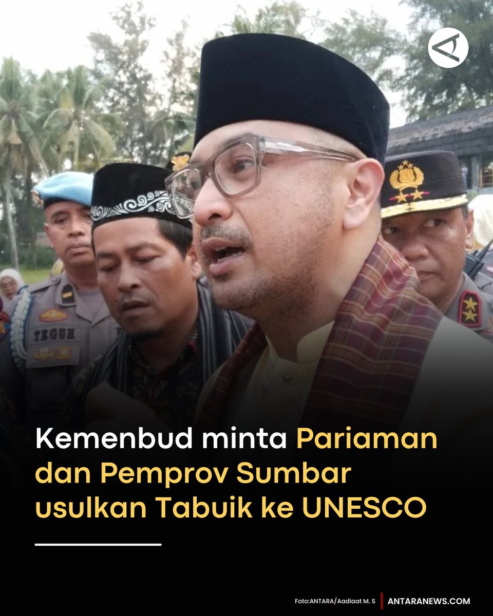 antaranews's tweet photo. Kementerian Kebudayaan meminta Pemerintah Kota Pariaman dan Pemerintah Provinsi Sumatera Barat menyiapkan usulan tradisi Tabuik sebagai Warisan Budaya Takbenda UNESCO melalui penyusunan kajian akademik dan kelengkapan dokumen pendukung secara komprehensif.

🔽🔽🔽
Baca selengkapnya: https://t.co/bLVKJDojjI

Grafis: Ulfa Jainita