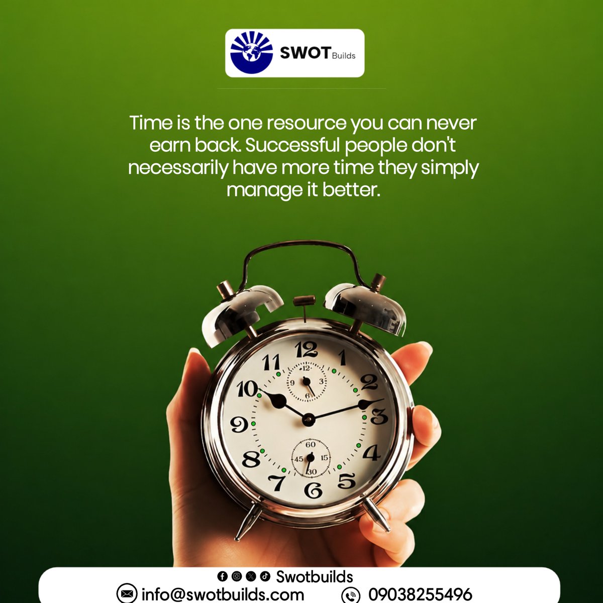 swotbuilds's tweet photo. Manage your time well. Have a productive week ahead. https://t.co/tMdT7aAC4g