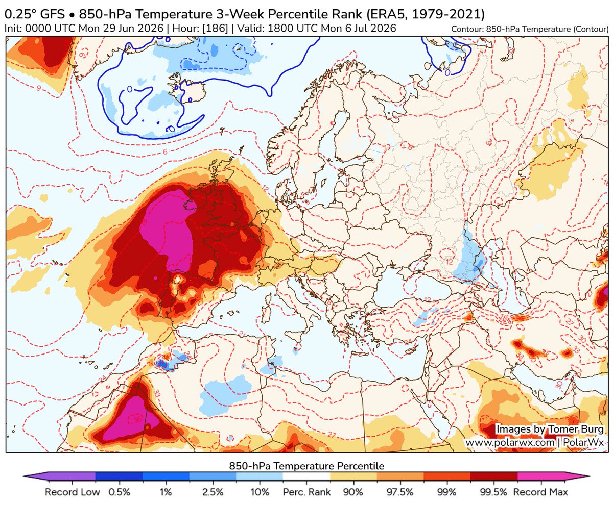 AnthoGrillon's tweet photo. ⚠📈Pas de changement significatif de tendance à 10j avec un RISQUE accru de forte chaleur/#canicule au moins sur les régions au sud de la Loire à partir du 4 juillet. Au nord, davantage d'incertitudes, même si une nette hausse thermique est aussi envisagée. https://t.co/OZG8hZsL3P