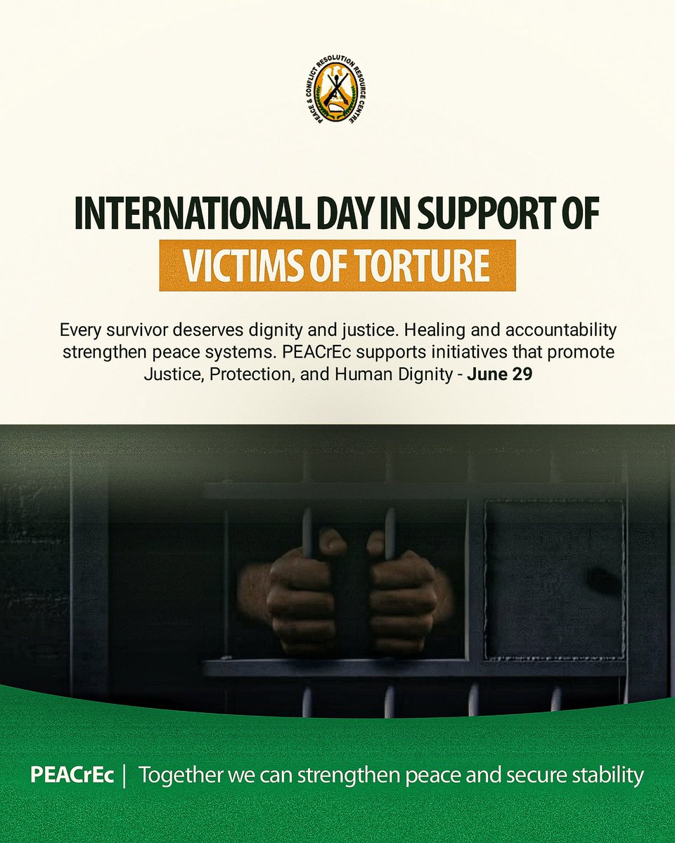 PEACrEc1's tweet photo. Every survivor deserves dignity, justice, and protection.
Together, let’s strengthen peace, uphold human rights, and secure lasting stability.
#EndTorture #HumanRight #Peacebuilding https://t.co/Q5e2z7GNf7
