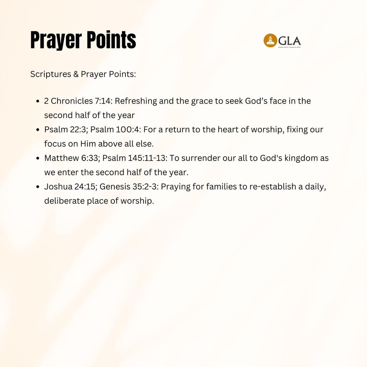 guidinglightGLA's tweet photo. Today, we begin 3 Days of Prayer &amp; Fasting as we commit the second half of the year to God through Praise &amp; Worship.

📍Day 1 | Monday, June 29
🕕 6:00 PM (WAT)

Today's Prayer Points:
• 2 Chronicles 7:14 – Refreshing &amp; the grace to seek God's face in the second half of the year https://t.co/DoUBEOuRQH