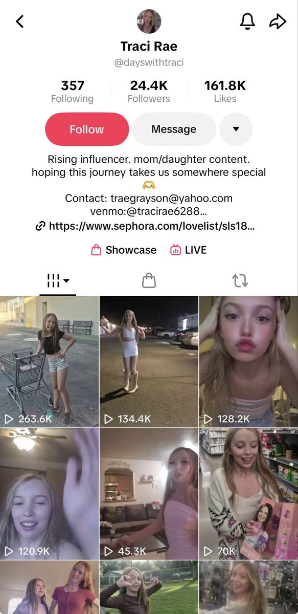 LutherAtem's tweet photo. @tiktok_us @NCMEC @FBI 
This TikTok page is one of the most disgusting pages I’ve ever seen! This woman is exploiting her daughter for views! The videos are disturbing and completely unacceptable! Why would TikTok allow this?! https://t.co/aS18Uo5raJ