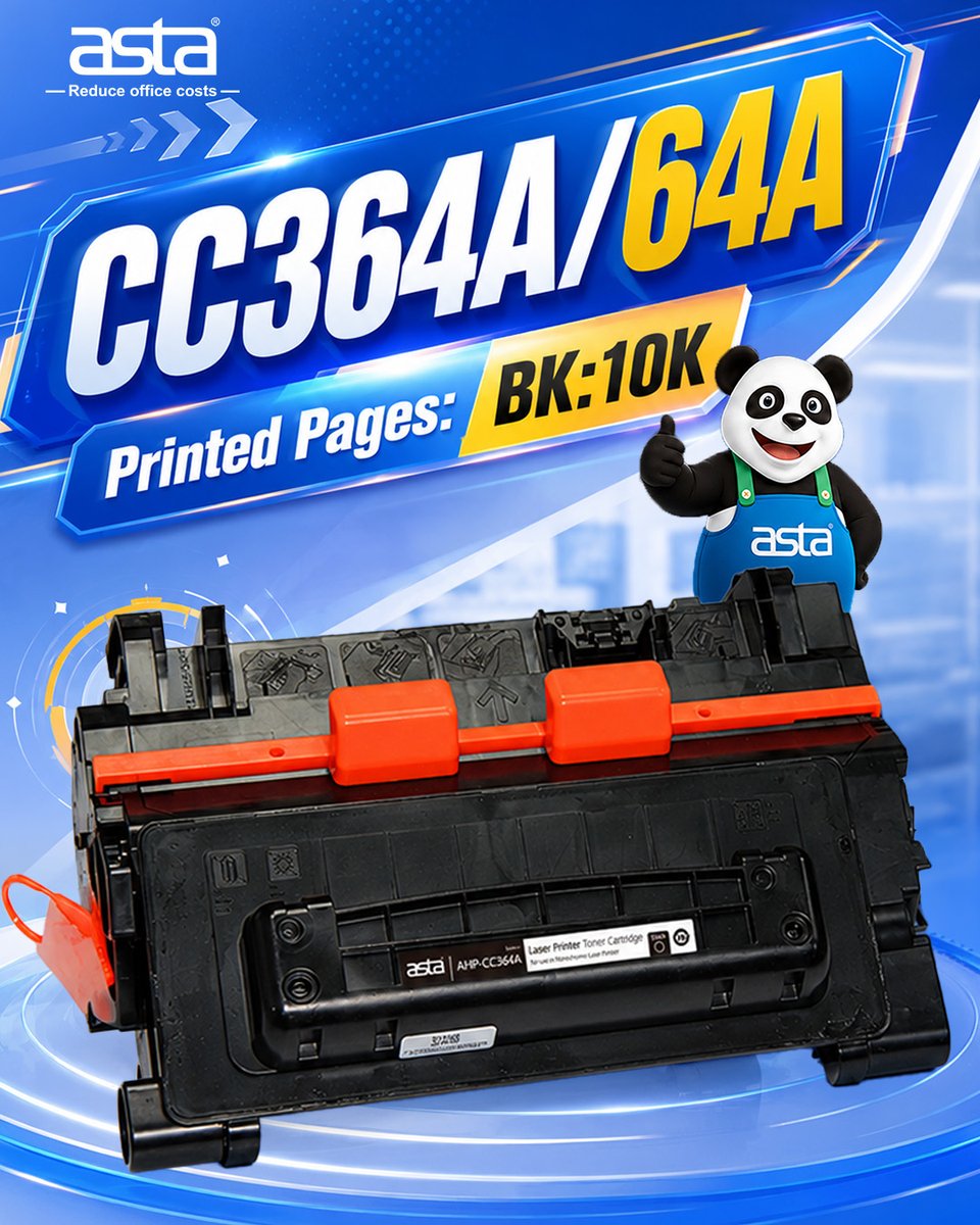 AstaCartridges's tweet photo. With CC364A / 64A, black output is built for longer office use.
10K pages means fewer replacements and a steadier document workflow. 🖨️
#ASTA #CC364A #64A #10KYield #BlackToner #OfficePrinting https://t.co/0Zi0VhQBCv
