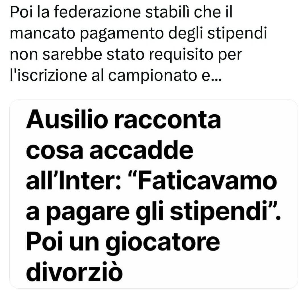 STesta31531's tweet photo. @fcin1908it Ma quali soldi ... Siete falliti peggio del #Parma di Tanzi ,solo a voi #inter vi hanno salvato oltre la seconda carica di Stato ⚫🔵📦🤡 anche la #Figc di #gravina 🤡 e le procure piene di tifo Cartonato 📦⚫🔵 questo è il punto... Anche Ausilio disse all'epoca: https://t.co/Z1pJhLhBlp