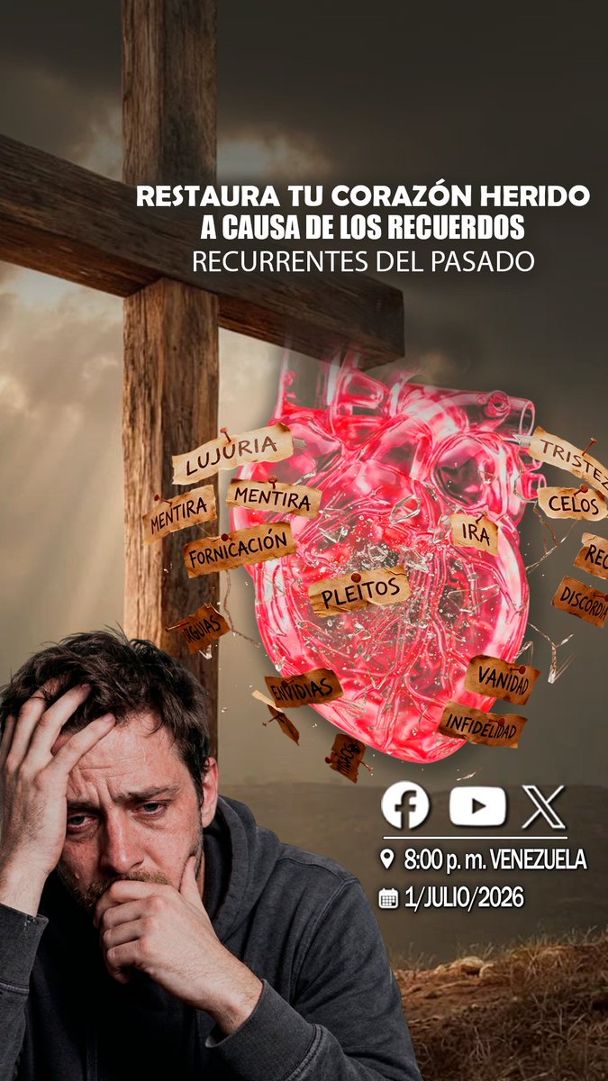 RicardoClaureP's tweet photo. El corazón lastimado por el pasado puede endurecerse, cerrarse y seguir abriéndose con cada recuerdo que regresa. 

Pero el Dios de Israel no te ha olvidado: «Más yo haré venir sanidad para ti, y sanaré tus heridas», dice el Señor (Jeremías 30:17). 📖

Esta Palabra fue preparada para el alma que espera encontrar salida.

📅 Miércoles 1 de julio de 2026.

🕕 6:00 p. m. · Guatemala

📲 Transmisión por: YouTube · Facebook · X.
