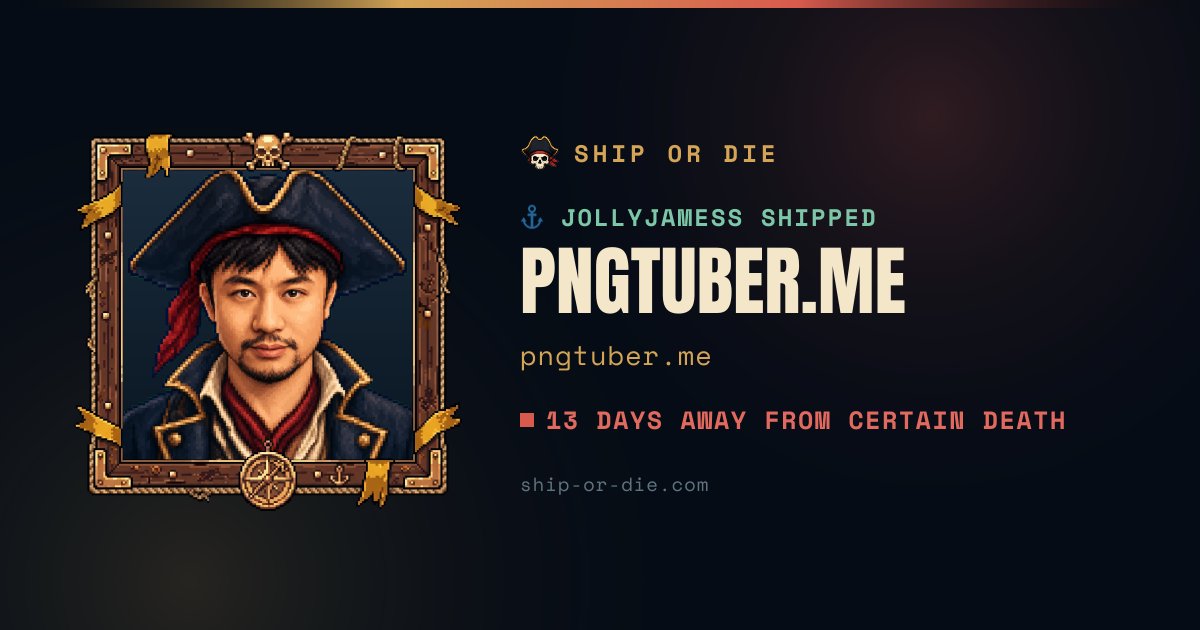 shipordie_'s tweet photo. crew member @jimmyq_startup just shipped PNGTuber 🚢

shipped 13 days away from certain death

feedback from the crew — the captains reviewed it:

"love the positioning here, especially the AI vs artist vs Live2D comparison. Put an actual price, or a clear coming soon tag, right on the Layered Pack card so the upgrade does not feel unfinished."