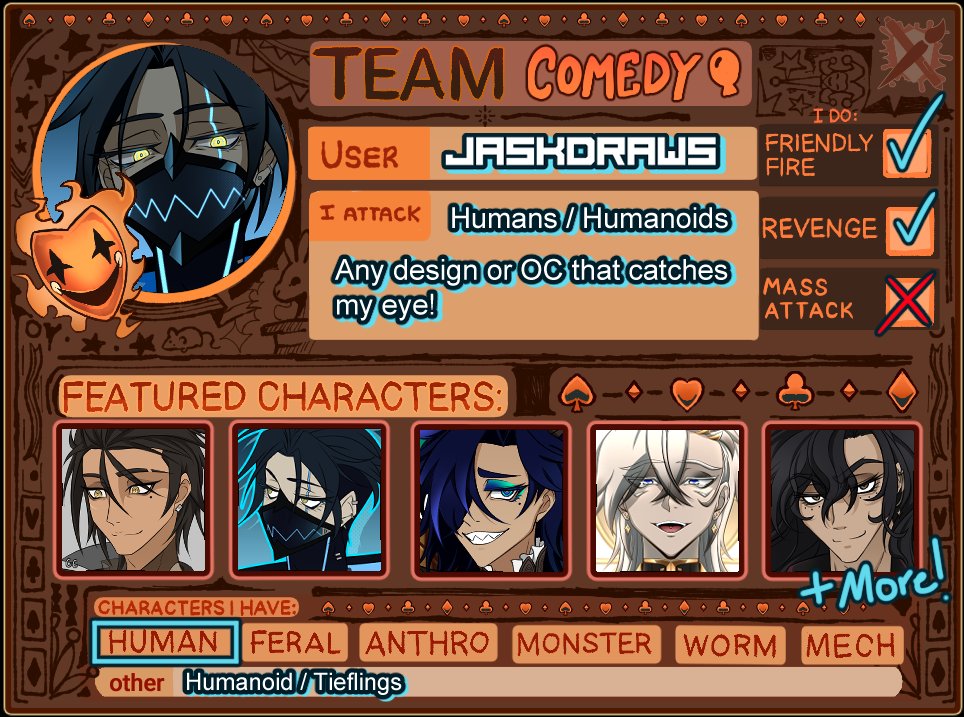 jaskdraws's tweet photo. I'm participating in #Artfight this year!

Team Comedy 🧡

https://t.co/CQJRhESUhY

Good luck everyone! https://t.co/aYN1WxTFgQ