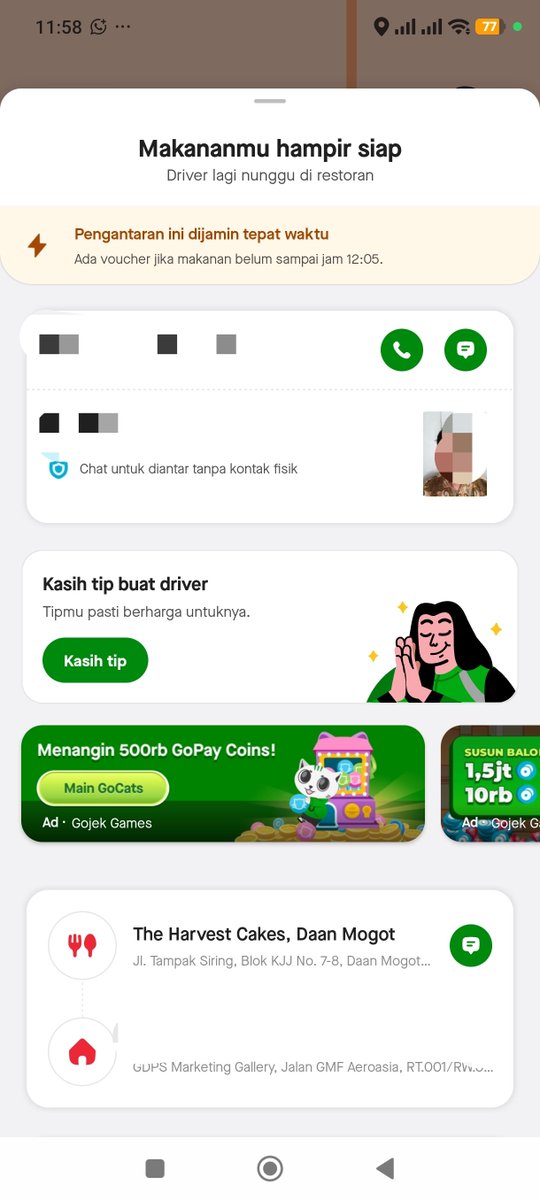 st3pcarefully's tweet photo. @gojekindonesia ini tu pesanan yg ke sekian kalinya kalo gofood pake express tetep aja telat. telatnya ga 5-10 menit, lebih stgh jam. ini lebih parah pesan jam 11:11 estimasi pesanan 49 menit, jam 12:00 ini masih blm jalan drivernya. kompensasi voucher tu ga nutup https://t.co/YQmaEfHaVM