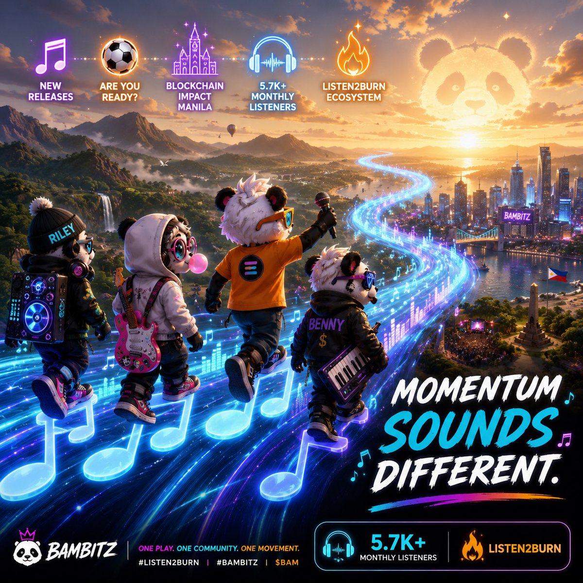 GABYcrrypt's tweet photo. Gm $BAMFAM 🐼🎧

A new week begins with momentum.

Last week was a reminder that consistent building always compounds.

We welcomed more listeners, pushed our latest release Are You Ready?, celebrated a successful appearance at Blockchain Impact Manila, and also @BambitzRecords crossed 5.7K+ monthly listeners.

That’s more than just a number.

It’s thousands of people choosing to press play.

Thousands of opportunities for the #Listen2Burn ecosystem to grow through real music, real engagement, and real community.

The momentum doesn’t stop here.

This week is another chance to reach new ears, start new conversations, and keep showing what happens when music becomes the heartbeat of a Web3 ecosystem.

Let’s keep the music moving: https://t.co/Ll211YmfOv

#Listen2Burn #BAMBITZ $BAM