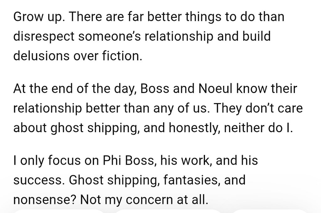 UnnatiShar82954's tweet photo. I stayed quiet because BossNoeul series was trending and I was  busy focusing on my babies. But now the water is over my head, and I’ve had enough. Phi Boss is doing his JOB, and that doesn’t change who he loves. So yes, now I’m going to bold for whatever I say.

Thank you. https://t.co/COJkfqfwds