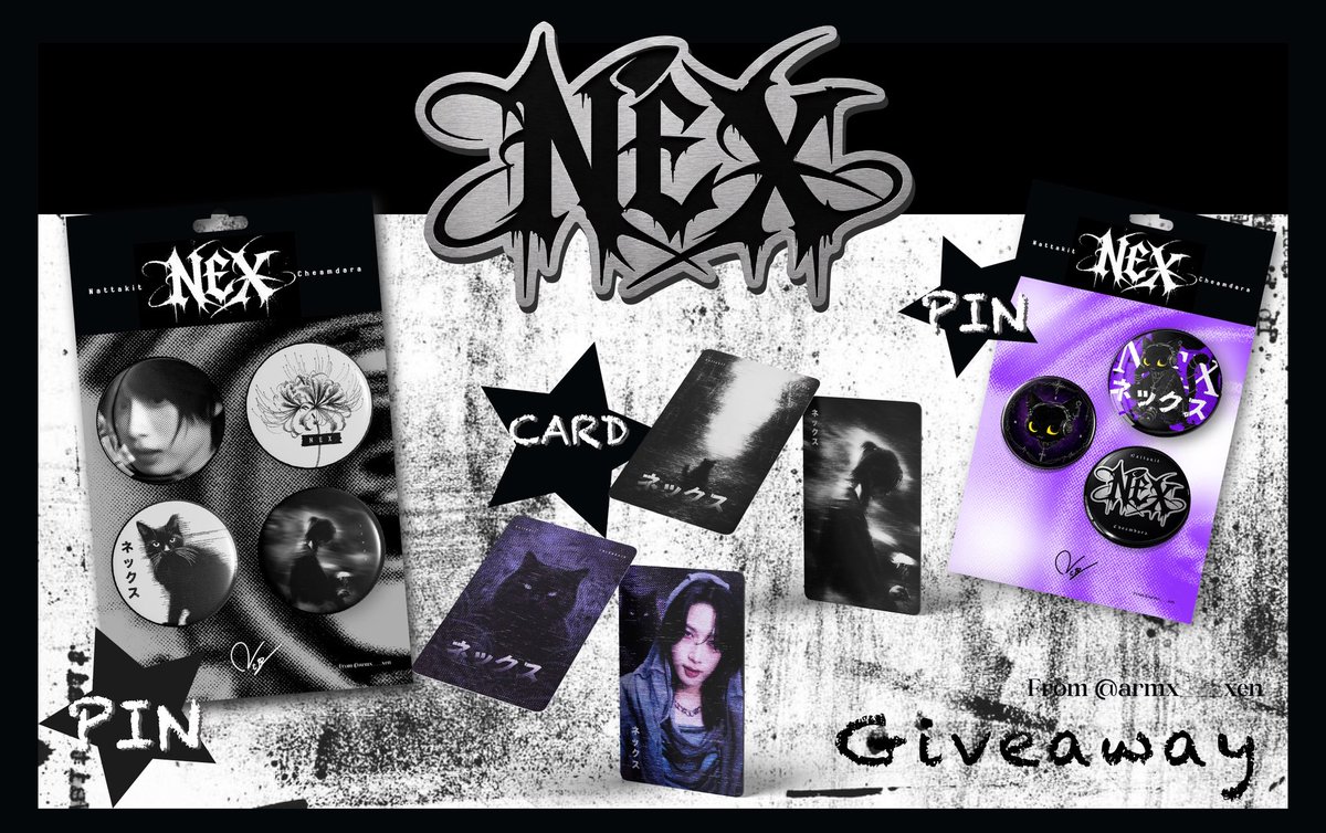 armx___xen's tweet photo. ✦ ( pls rt ) giveaway 🐈‍⬛

for ネックス ♡ “Thanks for loving NEX”

#BUS_LIGHTASONE concert

📍 IMPACT Arena
📅 26 July only——✦
⏰ TBA

🐈‍⬛ Black Cat Pin — 10 sets
🖤 Pin Set (4 pcs) — 20 sets
📸 Card — 30 pcs | 2 design

1 item per person

NEX stans only ✦

#NEXnattakit https://t.co/D6nibp9MzY