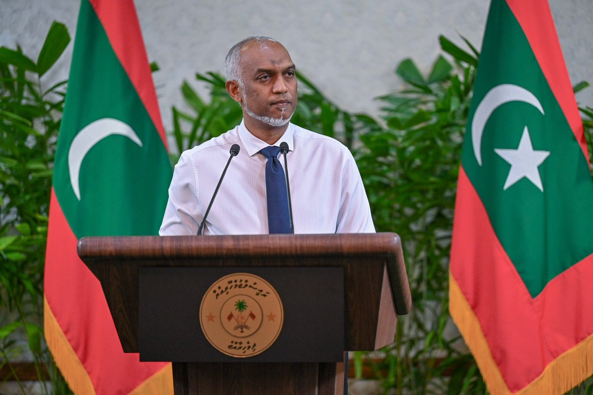 presidencymv's tweet photo. President Dr @MMuizzu convenes the eighth press briefing of the year, continuing regular dialogue with the media on key Government policies and national priorities. https://t.co/iA3hCxoxEE