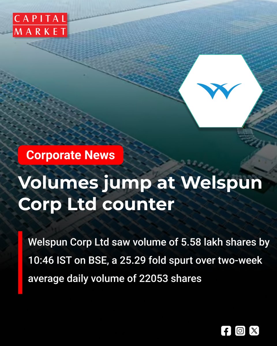CapitalMarket17's tweet photo. Welspun Corp Sees Volume Surge as Investor Interest Soars
https://t.co/wyCgzDyy3W
#WelspunCorp #VolumeBuzz #StockMarket #MarketAction #IndianStocks #BSE #NSE #ShareMarket #MarketUpdate #StocksInFocus #TradingVolume #Investing #MarketWatch #Bullish #Momentum #Infrastructure https://t.co/f3vfjNEDhH