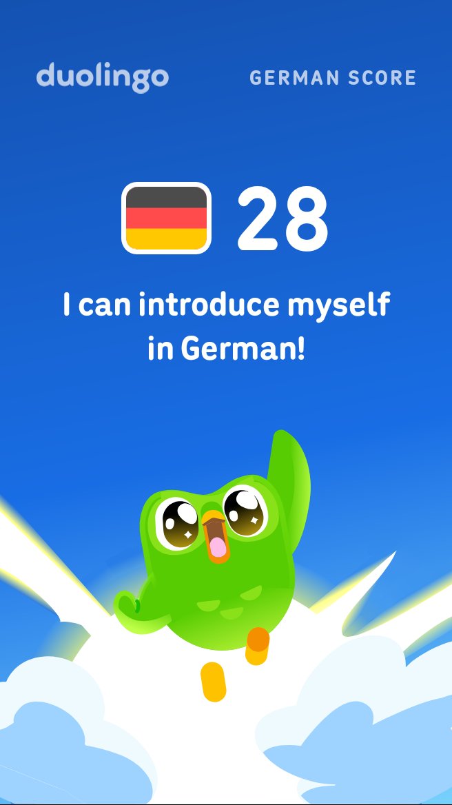 topnobau's tweet photo. My Duolingo German Score is 28! https://t.co/InzQ1e6ttX