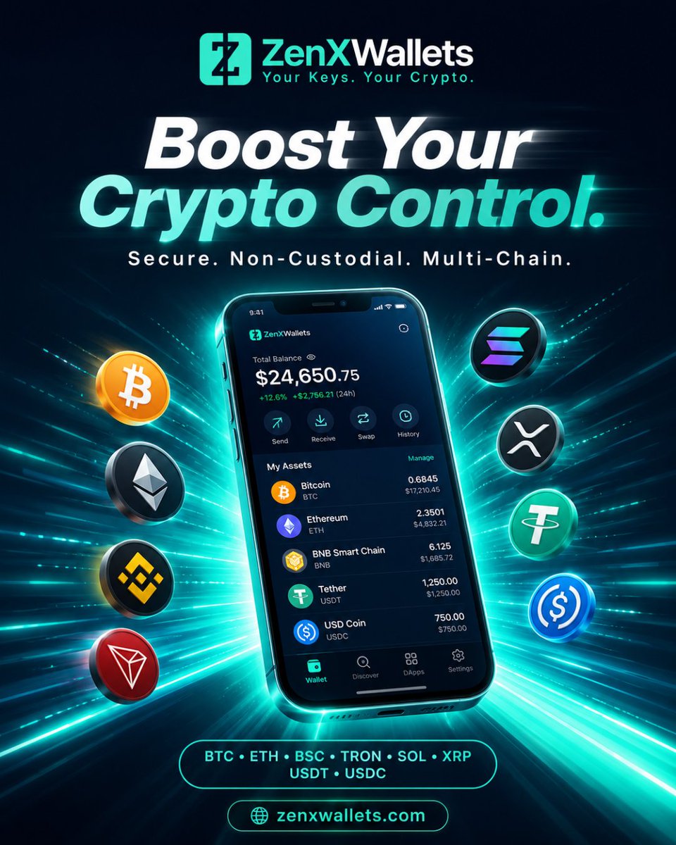 ZenWalletapp's tweet photo. Boost your crypto control with ZenXWallets. 

A secure, non-custodial multi-chain wallet built for users who want simple access, strong ownership, and smooth digital asset management in one place.

Store, send, receive, and manage your crypto across major networks like Bitcoin, Ethereum, BSC, Tron, Solana, XRP, USDT, and USDC with confidence.

Your keys. Your crypto. Your control.
🌐 Explore now: https://t.co/eq9zP4i6CE
Hashtags: #ZenXWallets #CryptoWallet #Web3Wallet #MultiChainWallet #DigitalAssets