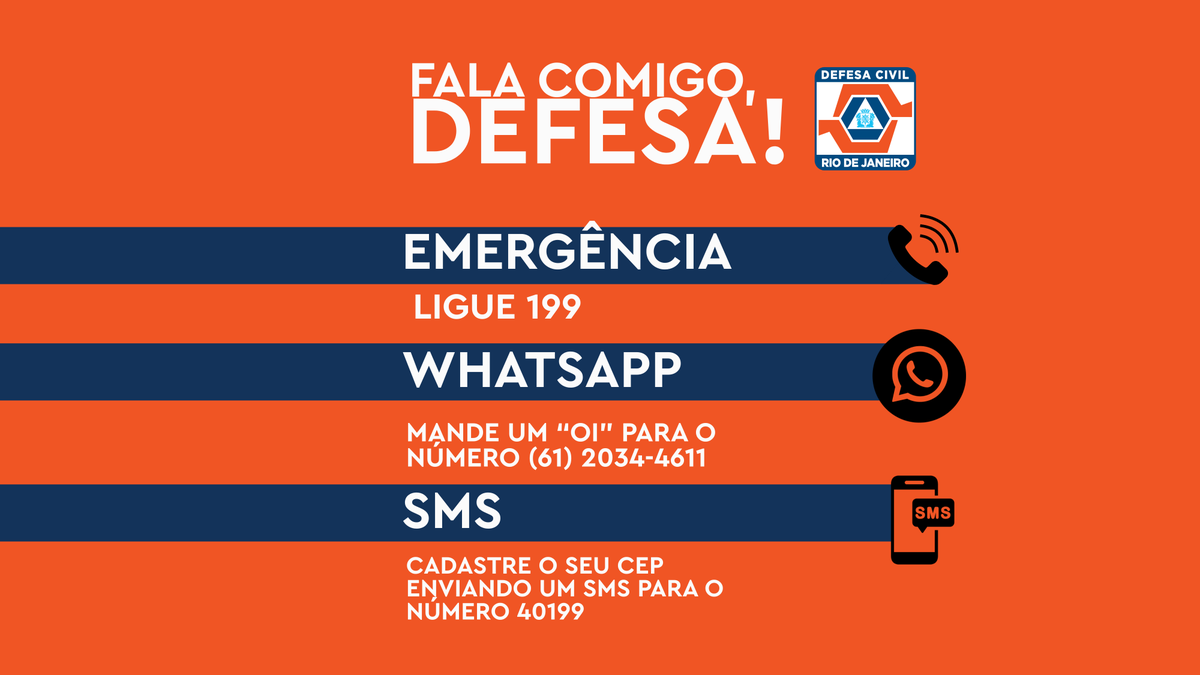 OperacoesRio's tweet photo. DEFESA CIVIL
📲 Ligue 199 e solicite uma vistoria! Ou faça um cadastro para receber avisos! Basta enviar uma mensagem de texto para 40199 com o CEP de sua residência e pronto!
#CORInforma
#defesacivil https://t.co/MR1N3y7hcF