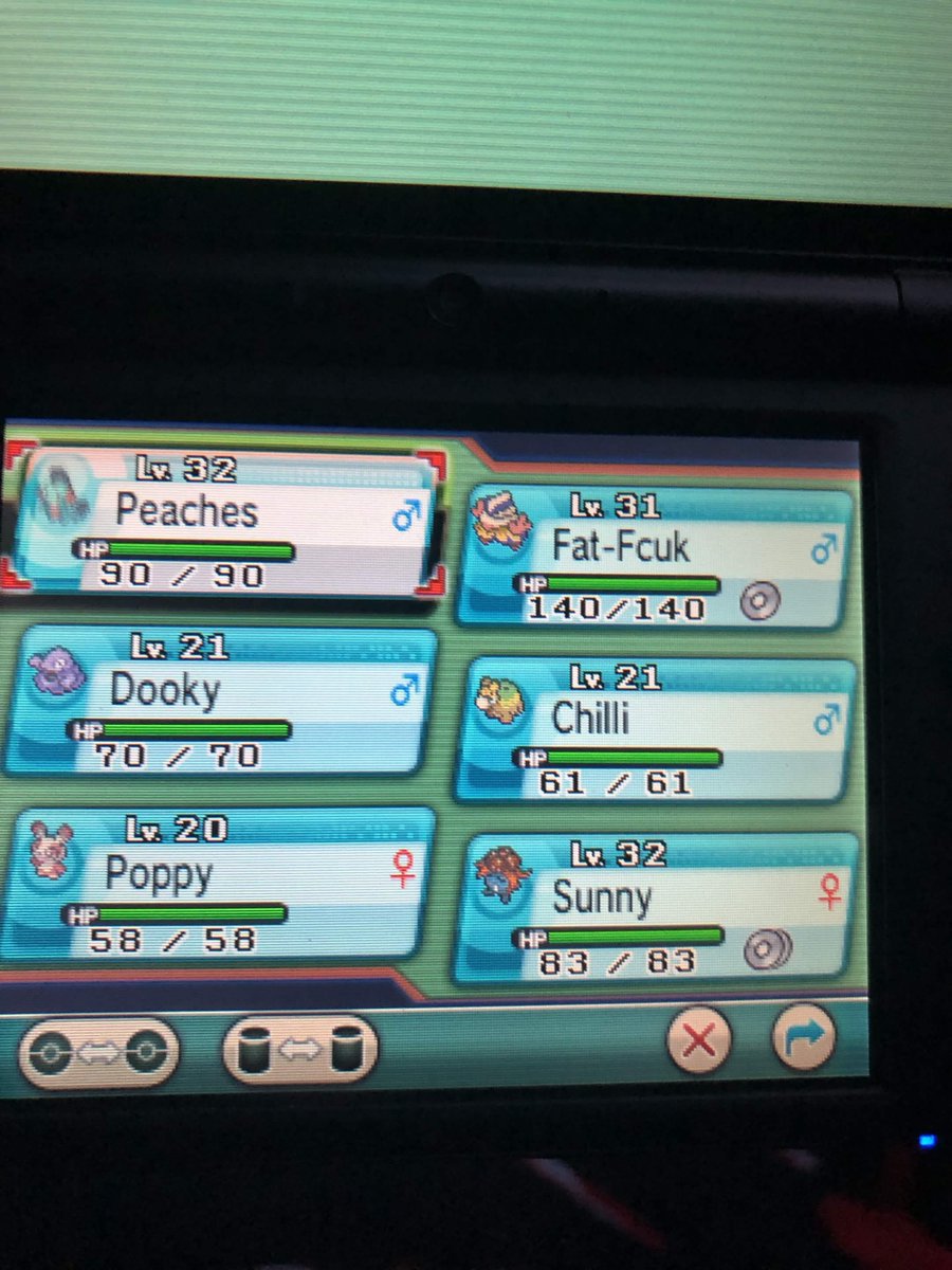 SleepiIdol's tweet photo. The wife and I are doing some nuzlocke runs with our Pokemon games + shiny starters (took me like over 3k resets).. how y'all like my party so far? https://t.co/vQ0cbRrOuT