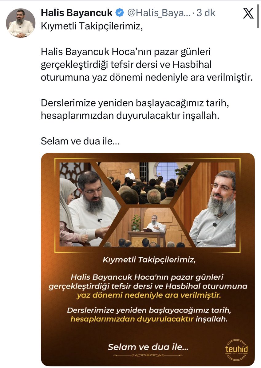 _tevhidekip's tweet photo. İlim meclisleri mümin için büyük bir nimettir. Yeni dönem ile birlikte istifadelerin artarak sürmesini, ilim halkalarının çoğalmasını ve bereketlenmesini Rabbimizden niyaz ediyoruz. https://t.co/goPdxCarS8