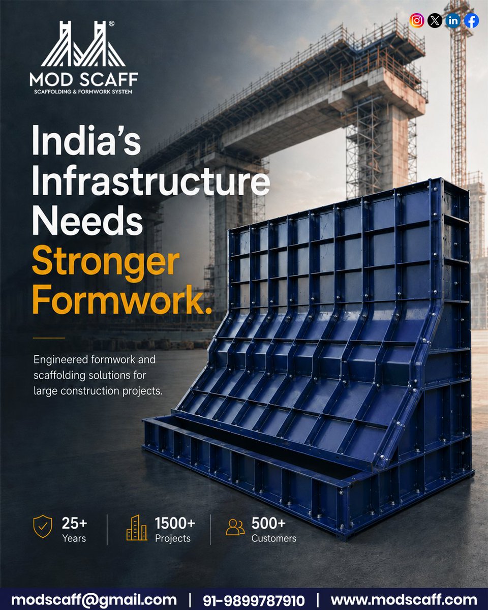 ModscaffIndia's tweet photo. 🏗️ India’s infrastructure is rising — and every strong structure needs stronger support. ⚙️✨
Build stronger. Build safer. Build with Modscaff. 🏗️💪
Connect with us👇🏻
📱: 989 978 7910
🌐: https://t.co/vIVZWh7mx1
#Modscaff #Formwork #Scaffolding #SteelFormwork #Construction https://t.co/DvqYCnr9Rm