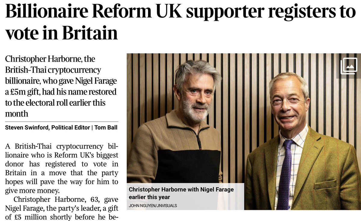 paullewismoney's tweet photo. Thai crypto billionaire buys his way onto the electoral register https://t.co/z2HVHyG2px does buying a Hampshire farmhouse buy you the right to vote and give to Reform UK? https://t.co/pycMJiKzKr