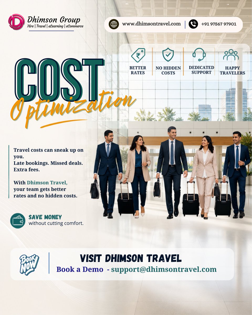 DhimsonT52064's tweet photo. Dhimson Travel helps your business cut costs with better rates, zero hidden fees, and dedicated support — so your team travels well and your budget stays in control.
📧 Book a demo: support@dhimsontravel.com
Contact Us :- +91 9756797901 | https://t.co/q1oNaU6yB3
#CorporateTravel https://t.co/fpZVw77DPX
