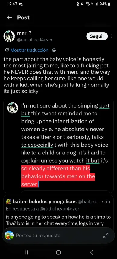 bleubiiits's tweet photo. context: a hater of ewron is acussing him of "infatilizing" tina bcs *check notes* he uses a soft voice when they talk and is being nice in general with her
yep
that's the thing

btw he does the same with men but that's doesn't fit their narrative https://t.co/VIunz2m8bM