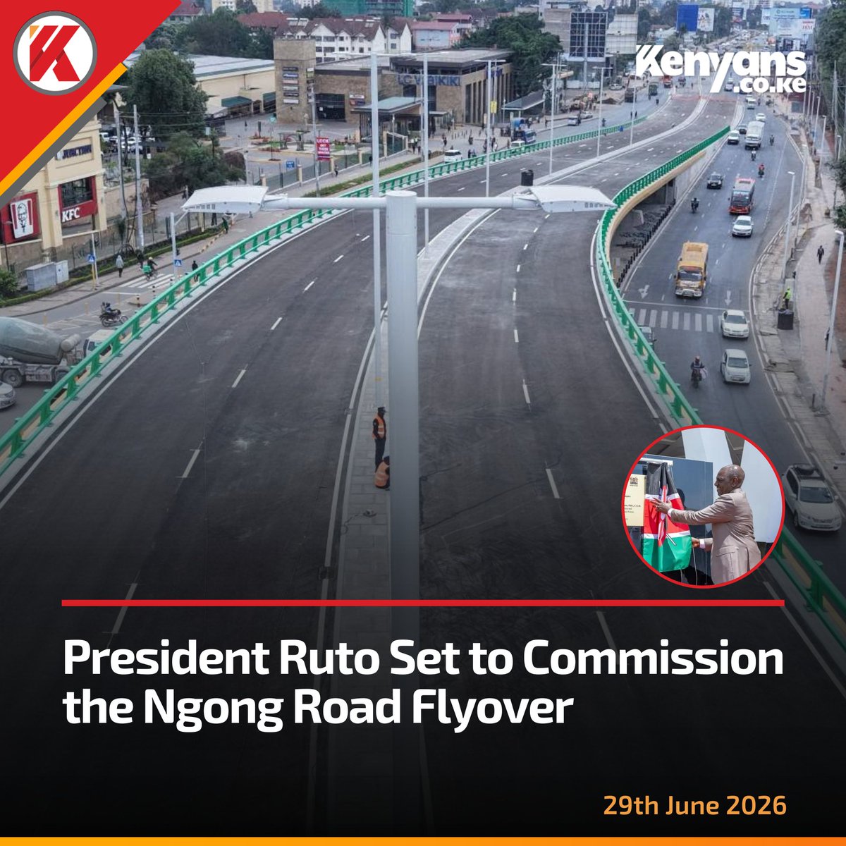 Kenyans's tweet photo. President Ruto set to commission the Ngong Road Flyover https://t.co/ivzg4FRTno
