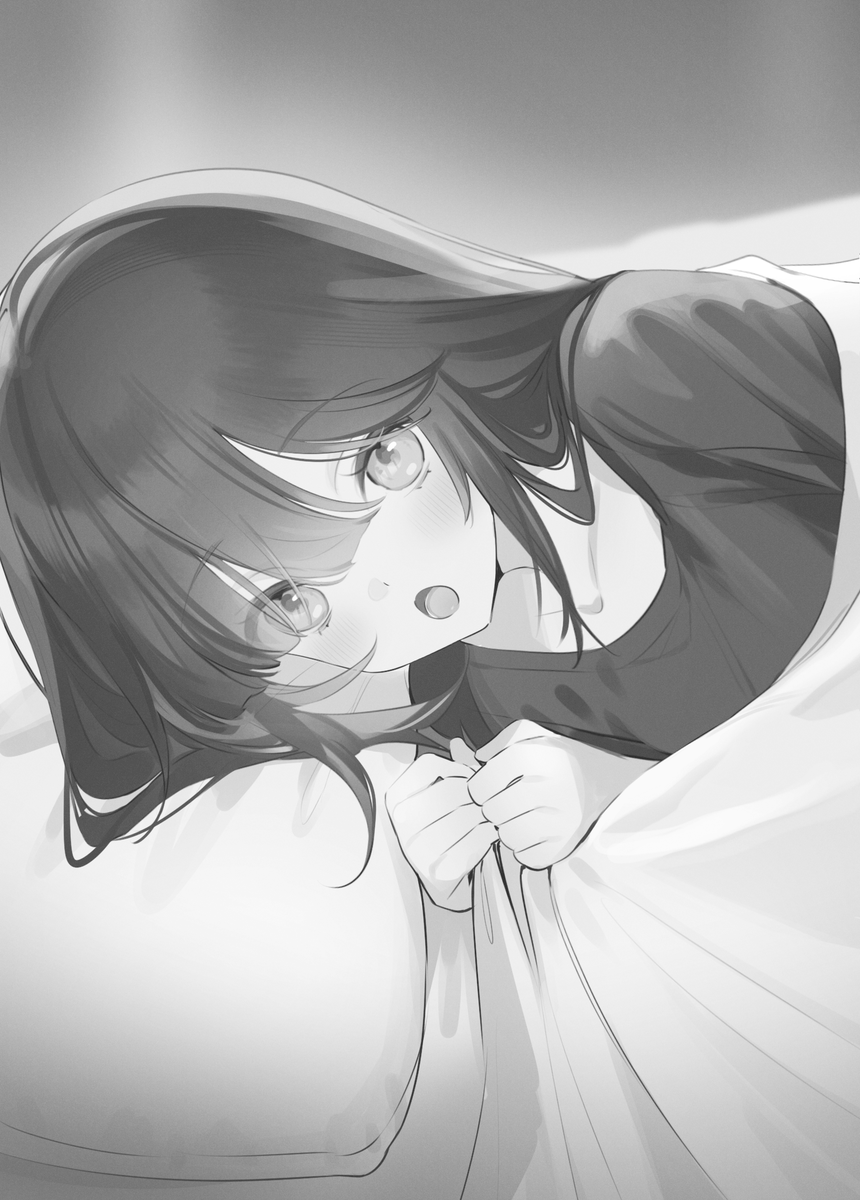 utahime_dengeki's tweet photo. 「しっ失礼、します」
「は、はい……」

ぎこちない会話のすぐ後に、蜷川がベッドに上がり込んできた。冷房でひえた空気を取り込んでいたシーツの中に、ぬるい体温が加わる。
それから、匂い……蜷川の甘い匂いが超至近距離で香ってくる。

……頭がクラクラする。
こんなの全く寝れそうにないぞ…… https://t.co/oKtzhylM23