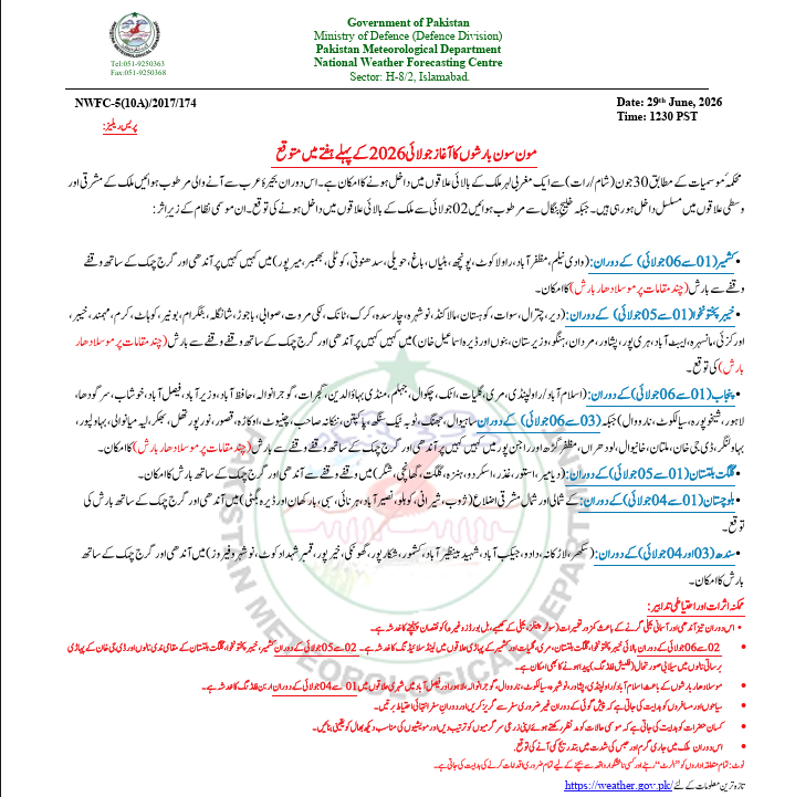 pmdgov's tweet photo. Onset of Monsoon Rains likely during the first week of July, 2026.
#PMD #pmdweather #monsoon #monsoonrain #pressrelease #FloodSeason2026 #PakistanMeteorologicalDepartment #FloodForecasting #FFDLahore #Monsoon2026 #WeatherUpdatePK #DisasterPreparedness https://t.co/HVsxmbHpZ8