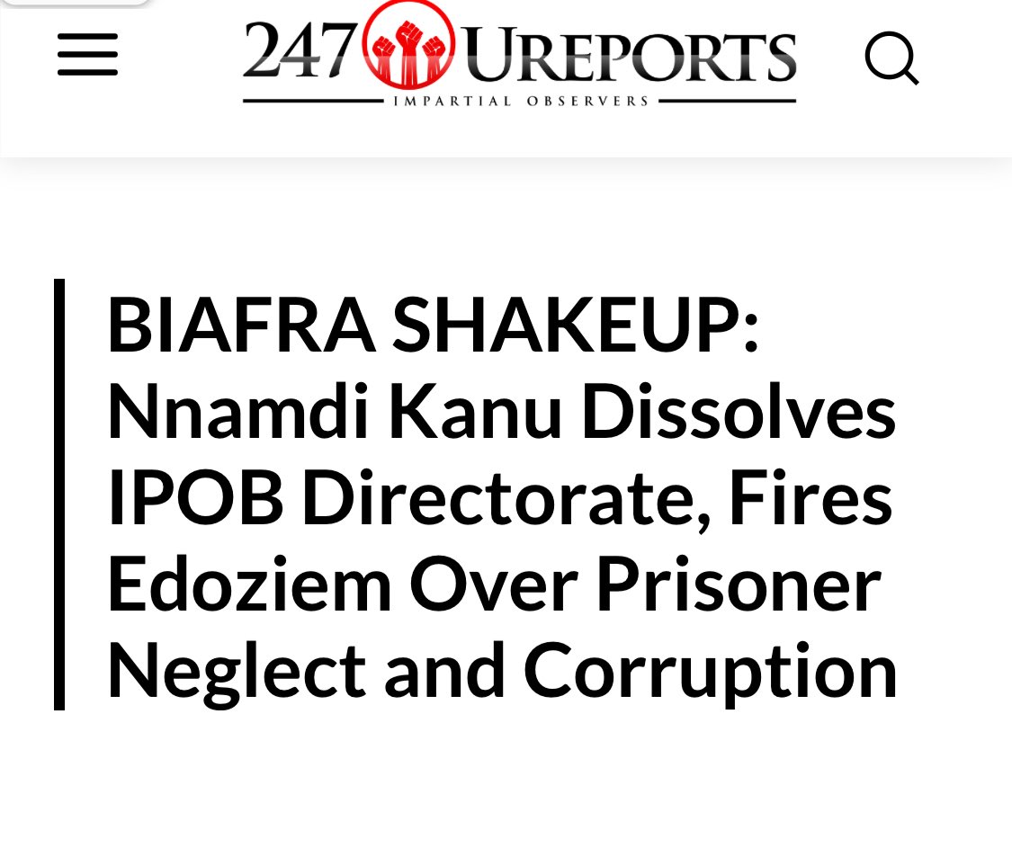 AloyEjimakor's tweet photo. “BIAFRA SHAKEUP: Nnamdi Kanu Dissolves IPOB Directorate, Fires Edoziem Over Prisoner Neglect and Corruption” - From 247ureports

In a stunning and far-reaching organizational purge, the Supreme Leader of the Indigenous People of Biafra (IPOB), Mazi Nnamdi Kanu, has announced the immediate dissolution of the 3rd Administration of the Directorate of State (DOS).

The sweeping clearance saw the high-profile removal of Chika Edoziem, who has headed the administrative arm from Sweden since March 2017.

In a press statement released from Germany, Kanu directly inaugurated the 4th Administration of the DOS, naming United States-based Mazi Chris Nwaọgụ as the new Head of the Directorate to assume absolute day-to-day coordination of the secessionist movement’s global affairs.

The statement revealed that Kanu’s decision to crush the 3rd Administration followed a damning review of its stewardship. The outgoing leadership faced heavy condemnation for its “abandonment” of hundreds of IPOB members detained without trial across Nigeria, most notably those languishing at the Wawa Military Barracks in Niger State.

According to the movement, detained members suffered horrific hardships, with several dying in custody due to a lack of legal and financial support from the DOS.

The leadership further alleged that survivors were left with no option but to accept unfavorable conditions to regain their freedom, describing the negligence as a profound and unpardonable dereliction of duty.

The statement further knocked the dissolved executive team for diverting organizational energy and vast financial resources away from diplomacy and legal battles into toxic internal rivalries, gossip, blackmail, and factional ego wars.

Kanu noted that these internal distractions severely weakened the group’s cohesion and heavily damaged public confidence.
Furthermore, the outgoing administration was accused of failing to protect strategic communication channels, allowing key platforms to become compromised by hostile actors who manipulated narratives to sow division among global supporters.

The newly minted 4th Administration has been strictly mandated to restore financial accountability, rebuild internal discipline, and aggressively prioritize prisoner welfare.

The newly structured global leadership cabinet under Mazi Chris Nwaọgụ includes:

Mazi Solomon Egbo
Deputy Head of DOS

Nwada Ogwu Nnennaya Anya
Head of Finance & Budget Planning

Mazi Chigozie Okekenta Coordinators of Coordinators (COC)

Dr. Chukwudi Nwogwugwu
Head of Medical & Welfare Planning

Barrister Ikechukwu Onuoha
Head of Media

Comrade Emma Powerful
Retained as Spokesperson/Media & Publicity Secretary.

The shakeup also featured the direct appointment of continental representatives across North America, Europe, Asia, and the Middle East, alongside dedicated diplomatic representatives to the United States, United Kingdom, and Israel to jumpstart a complete organizational renewal.