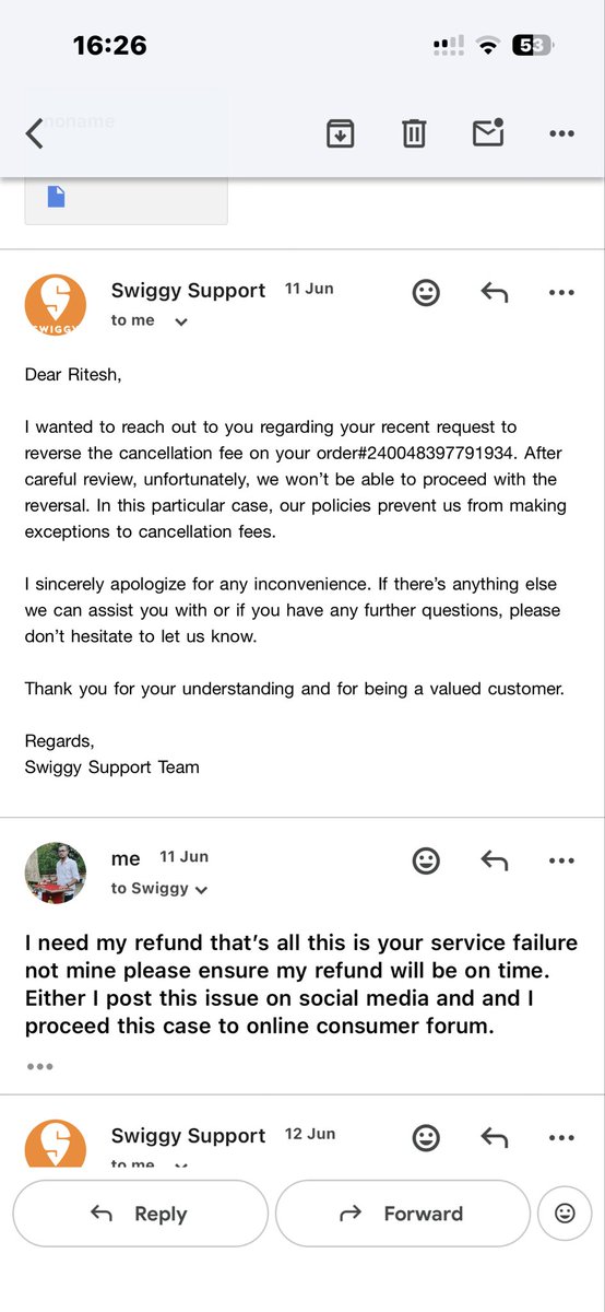 Supertrueworld's tweet photo. Paid ₹582 at 1:36 PM.
Waited till 5 PM.
No cake.
No delivery.
No refund.

Only policy emails from @Swiggy.

Is this customer service or customer exploitation?

#Swiggy #Refund https://t.co/cGdFN6SKdd