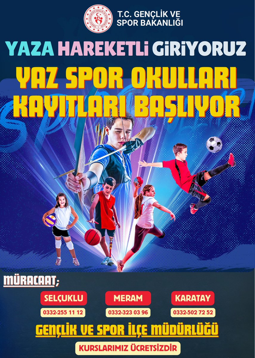 GSB_Konya's tweet photo. 📢 GSB Spor Okulları ve GSB Engelsiz Spor Okulları Kayıtlarımız Başlıyor! 

🌞 Sen de spor dolu bir yaz geçirmek istiyorsan branşını seç, kaydını yaptır.

‼️Başvurular E-Devlet Spor Bilgi Sistemi üzerinden yapılacaktır.

📅 Başvuru Tarihi: 18 Haziran 2026

Detaylar İçin; https://t.co/KaeVEEL5oo