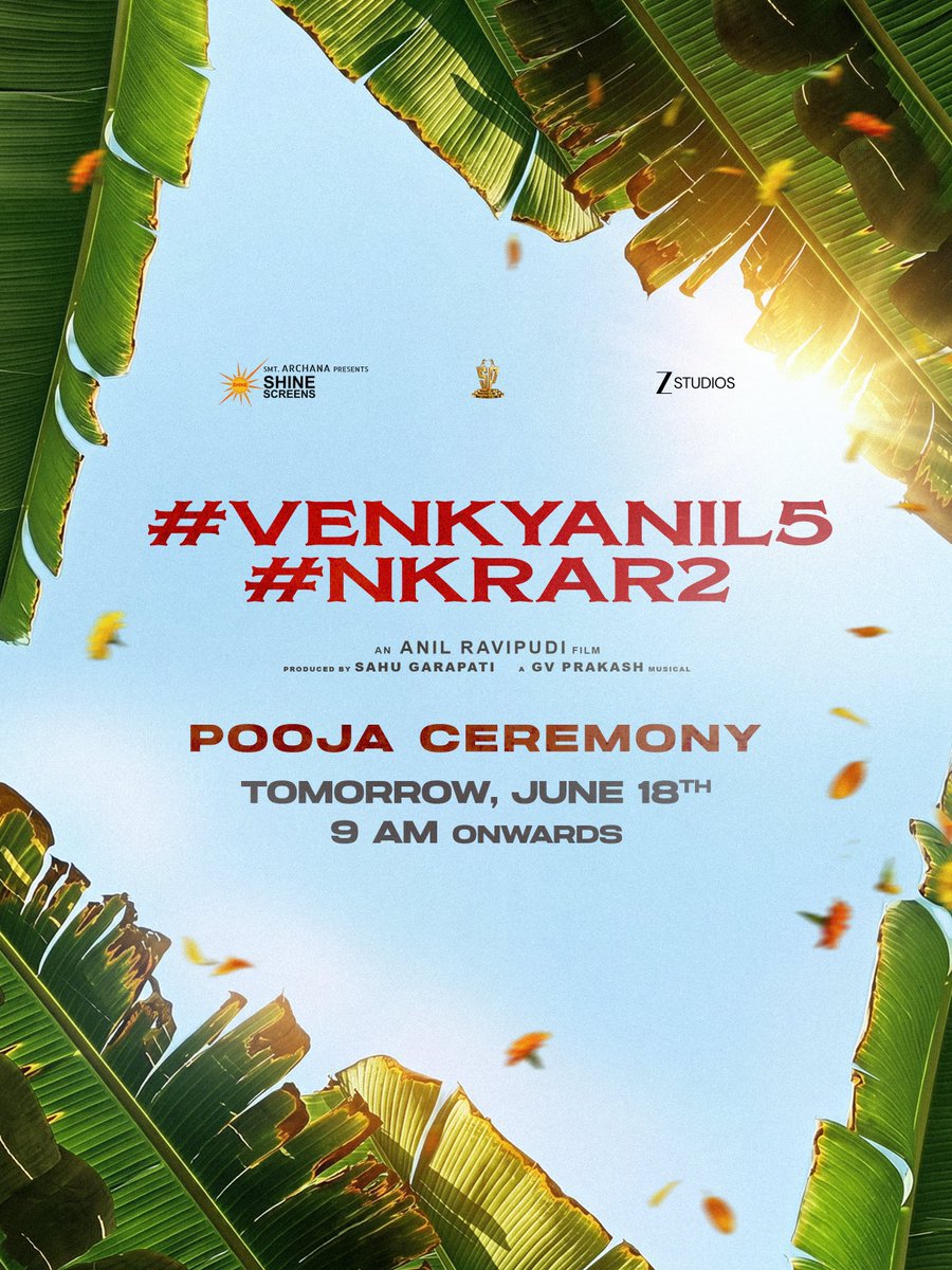 NTRSevaSamithi's tweet photo. #VenkyAnil5 - #NKRAR2 Pooja Ceremony Tomorrow, June 18th from 9 AM onwards @tarak9999 @NANDAMURIKALYAN @NTRArtsOfficial @VenkyMama @AnilRavipudi https://t.co/fpaHaFmnrC