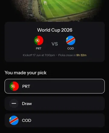 coolmortyvibe's tweet photo. Today pick is in

Portugal takes on COD I am going with Portugal

If they win, 2x cashback on everything I spend tomorrow with @KASTxyz 

One match. One prediction. Double rewards.

Let us see if the pick pays off https://t.co/vmlw95k18c