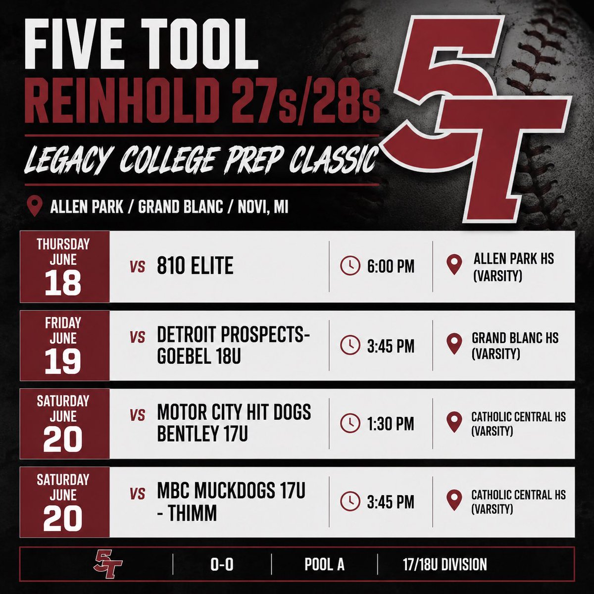 5ToolReinhold's tweet photo. Legacy College Prep Classic Schedule for this weekend

Game 1: @MasonPilotto ‘28
Game 2: @Jake__Jablonski ‘28
Game 3: @CameronSuth0904 ‘27 https://t.co/zrfwl2L1lL