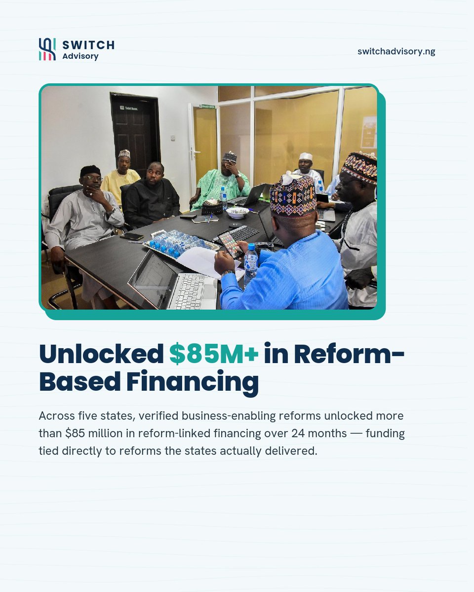switchadvisory's tweet photo. Reforming how states do business takes more than policy documents. It takes systems, stakeholder buy-in, measurable reforms, and institutions that can sustain progress.

See how Switch Advisory helps states unlock investment, improve service delivery, and access reform-financing https://t.co/ZLhEGCQFE6