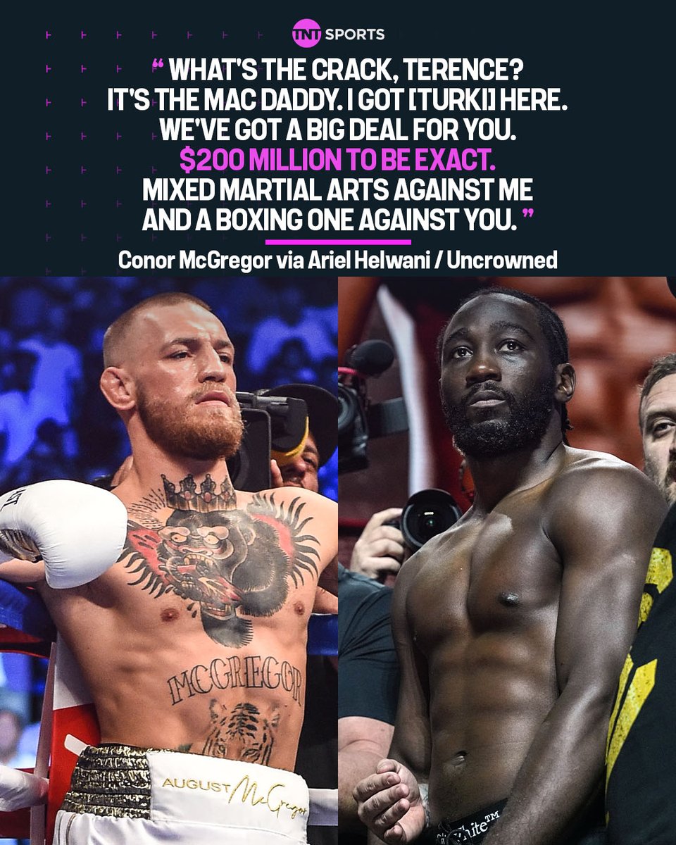 boxingontnt's tweet photo. Conor McGregor says a 2 fight deal, one in boxing and one in MMA, worth $200M, was on the table for Terence Crawford 💰 🤯 https://t.co/i1mpT7R9eT