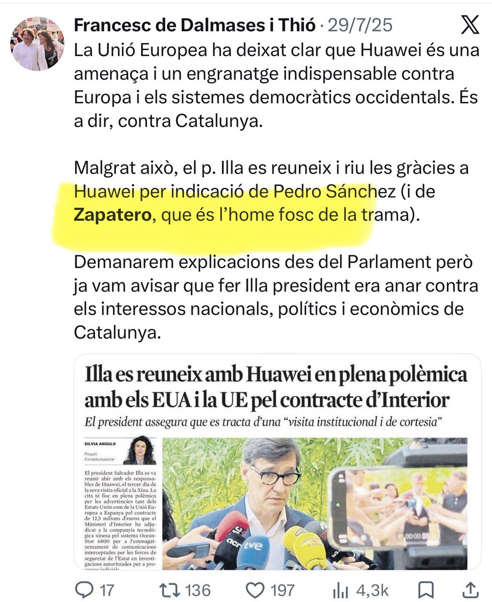 francescd's tweet photo. Que Zapatero era una de les parts de brutes de la trama corrupta dels socialistes ho avisem des de fa més d’un any des de @JuntsParlament 

Caurà. Caurà com cau la fruita podrida però no s’hauria arribat fins aquí sense els silencis còmplices de partits i mitjans entossudits a salvar des de Catalunya l’espanya corrupta de Pedro Sánchez. Perquè no, no hi ha una corrupció bona i una de dolenta.