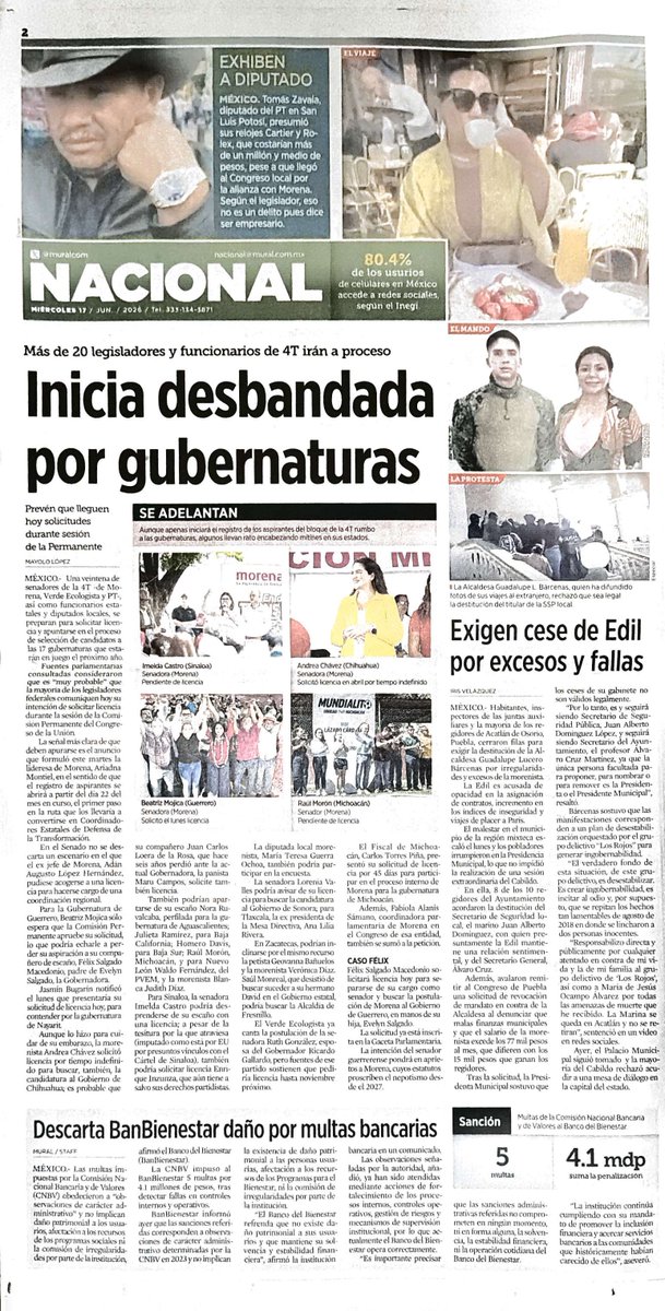 ALPONCHINO's tweet photo. Muy buenos días #ComunidadPonchoMarrón

Les dio recursos y personal, revela García Harfuch
Fondeó Mencho' a 'Los Chapitos'

Descartan, por ahora, que continúe apoyo del CJNG a esa facción del Cártel de Sinaloa

Nemesio Oseguera Cervantes "El Mencho", líder del
Cártel Jalisco Nueva Generación (CJNG) abatido el 22 de febrero pasado en Tapalpa, Jalisco, mantenía una alianza con una facción de "Los Cha-pitos", del Cártel de Sinaloa, a la que brindaba apoyo financiero y retuerzos de personal, reveló Omar Garcia Hartuch, titular de la Secretaría de Seguridad y Protección Ciudadana (SSPC).
Cuestionado sobre la relación que el CJNG mantenía con el Cártel de Sinaloa y sobre la reorganización del grupo criminal tras la muerte de "El Mencho", el funcionario federal sostuvo que el vínculo era directo con Osegue-ra Cervantes.
"El vínculo más fuerte que teníamos detectado, en tiempo pasado, porque la persona ya perdió la vida, El refuerzo financiero y personal que daba el Cártel Jalisco Nueva Generación a "Los
Chapitos", del Cártel de Sina-loa, en Jalisco tiene nombre.
De acuerdo con registros periodisticos, al menos B jóvenes que fueron reclutados para el crimen organizado y estuvieron desaparecidos fueron encontrados en Sinaloa desde 2025.
