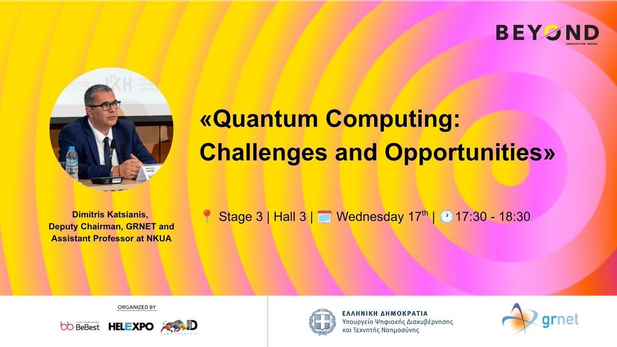 hellasqci's tweet photo. 📢 #BEYOND2026

🗓️ Today at 17:30, Dimitris Katsianis, Deputy Chairman @grnet_gr and Assistant Professor at NKUA, joins the panel "Quantum Computing: Challenges and Opportunities" at Stage 3

Learn more 👉https://t.co/nKFNQIuQV6

#GRNET #QuantumComputing #HellasQCI #SEEWQCI https://t.co/JrvoLyMwAh