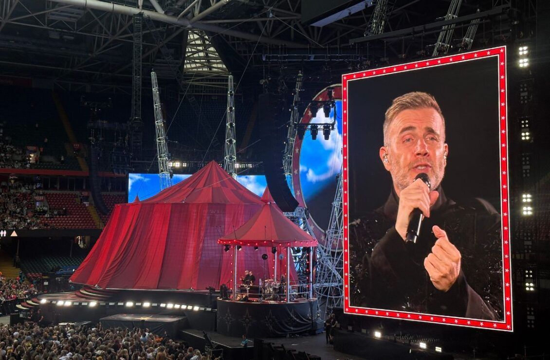 Wales247's tweet photo. Take That brings circus spectacular to packed Principality Stadium https://t.co/Utm1mdVqie https://t.co/MR85hz4uxJ