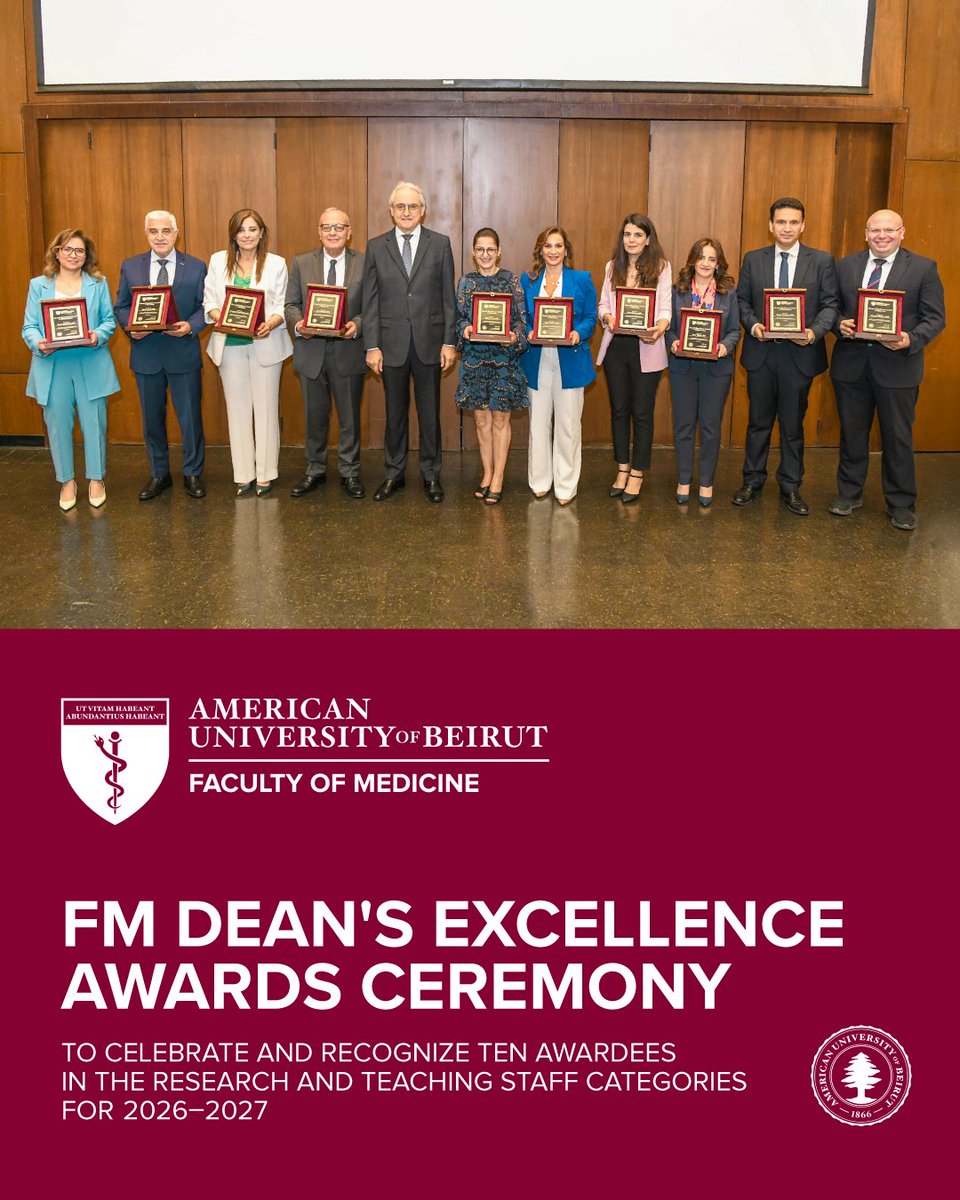AUB_FM's tweet photo. We proudly celebrated FM Dean's Excellence Awards Ceremony, honoring ten outstanding faculty members for their exceptional contributions in teaching, research, and clinical care. Congratulations to all recipients!

Read more: https://t.co/FDiRqROQ8q https://t.co/DDTYqwoObT