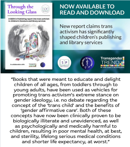 JenKteach's tweet photo. Parents, teachers, school leaders, librarians, and MPs  this is essential reading.
The new @Transgendertrd/ @SEENPublishing report 'Through the Looking Glass' exposes how gender ideology has captured children’s publishing and library services, turning storybooks into vehicles for social and medical transition. Children are being fed this through schools and libraries without your knowledge. Time to get informed and push back.