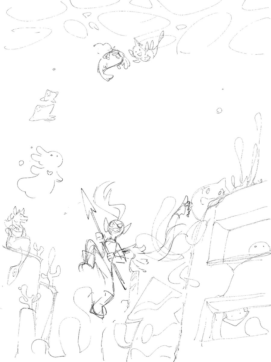 相互さんがラフと完成絵を並べてらっしゃったので私も並べてみたけど、これらの絵に限らずラフにないものをいきなり清書で描いてることがしばしばある 