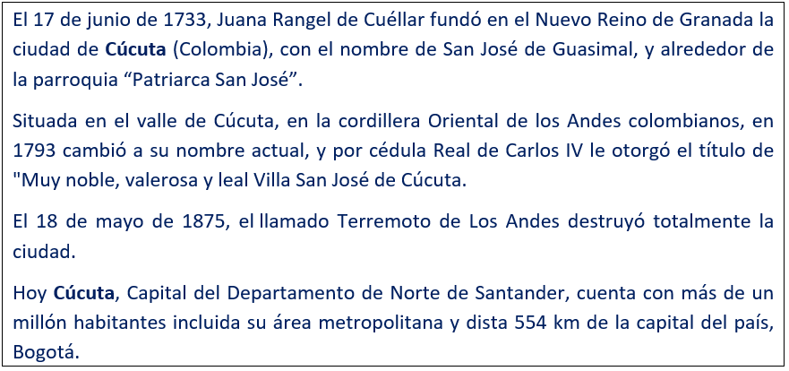 javierleoncio49's tweet photo. El 17 de junio de 1733, hoy hace 293 años, Juana Rangel de Cuéllar fundó en el Nuevo Reino de Granada la ciudad de Cúcuta (Colombia). 
@AlcaldiaCucuta,@noticucuta,@laopinioncucuta,@unisimoncucut,@UDESCUCUTA,@colombia_hist,@EmbajadaColEsp,@EmbajadaEspCol,#Cúcuta, #Colombia https://t.co/g6Dud6OhSk