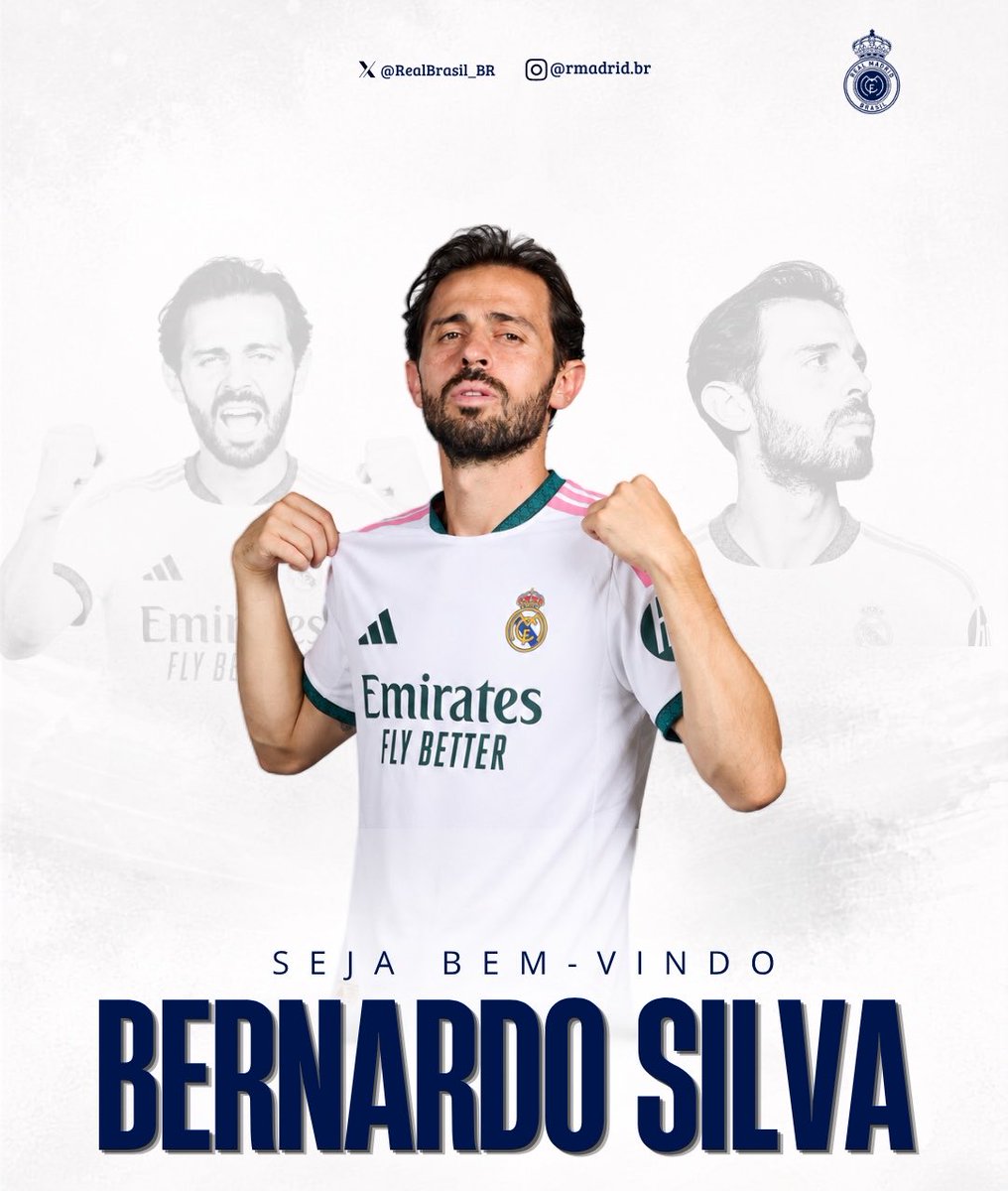 RealBrasil_BR's tweet photo. 🚨 OFICIAL: Bernardo Silva é o mais novo jogador do Real Madrid. O multicampeão e talentoso meio-campista português assinou um contrato até 2028.

Seja bem vindo a sua nova casa, Bernardo! 🤍 https://t.co/eknEc1fZ7E