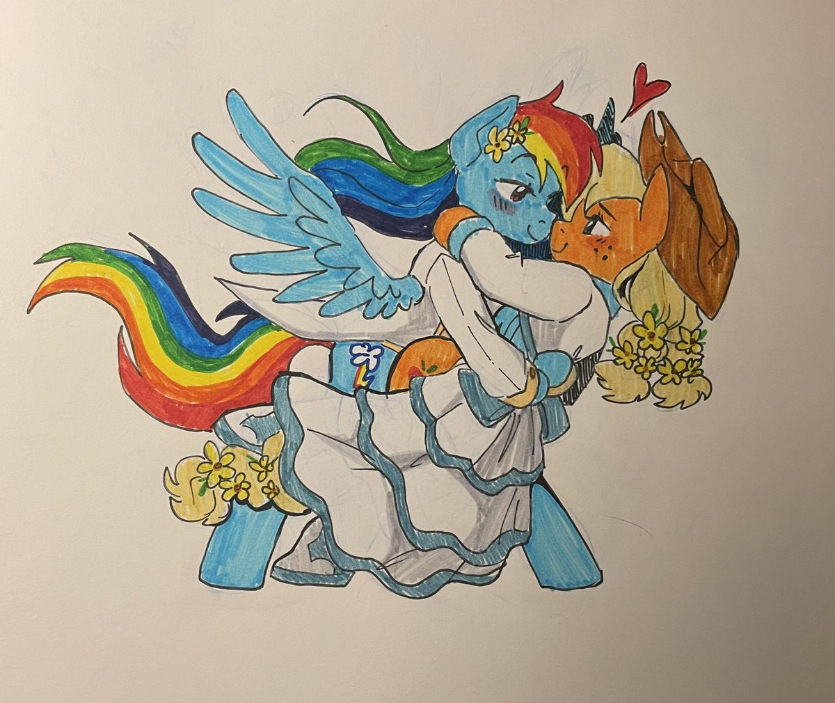 apples_dashie's tweet photo. Spent the afternoon drawing appledash with textas on printer paper without caring how they looked and it lowkey healed something in me. anyway here is a thread those pics and my dumb little scenarios 

First off is an appledash wedding dance https://t.co/SrVU8RIuMA