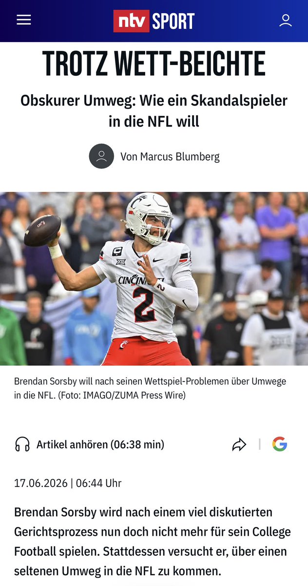 MarcusBlumberg's tweet photo. Brendan Sorsby hat über 1000 Wetten auf College- und Profi-Sport abgeschlossen, darunter auch auf sein eigenes Team. Nach einem Geständnis und einer Sperre will der Quarterback nun in die NFL - auf obskurem Weg ... mein Text für ntv Sport! 
#RTLNFL 
👇 https://t.co/p8QDQgFZEo