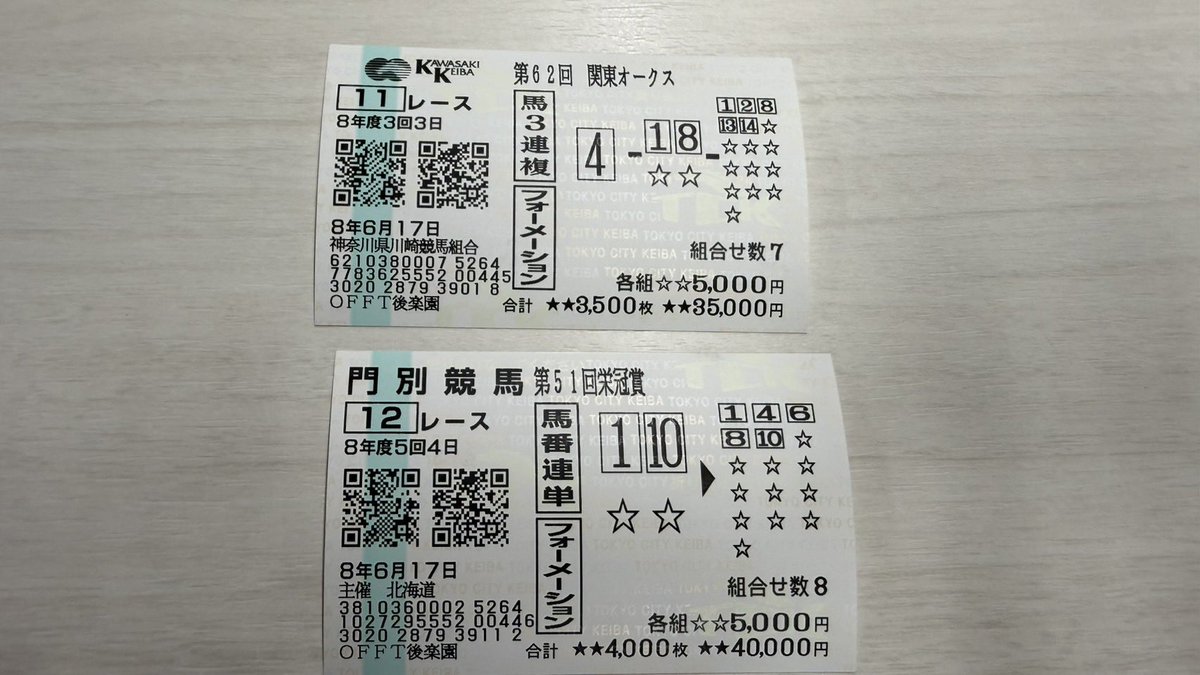 馬券 連載馬券は関東オークスも栄冠賞も当たり。 だがこれが当たってしまう
